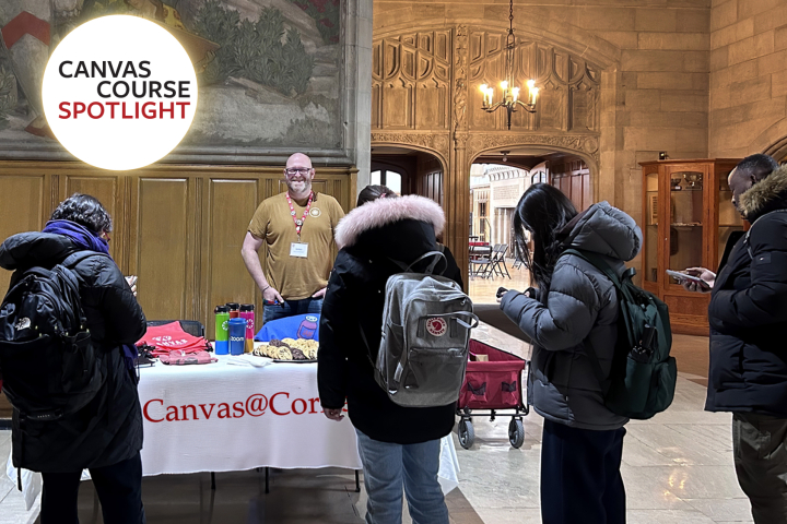 Cornell students participate in the Canvas Course Spotlight tabling.